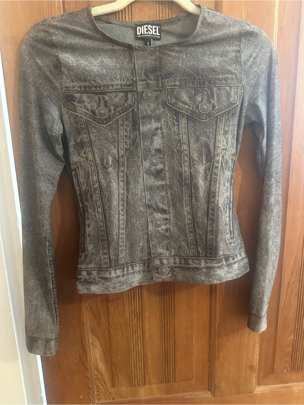 Diesel Women's Gray Printed Denim-Style Long Sleeve Jacket